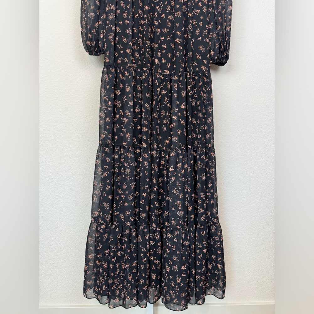 Mac Duggal Black Floral Long Sleeve Chiffon A-Line Gown Sz 2 NEW - Picture 4 of 14